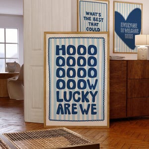How Lucky Are We Print Blue Stripe Quote Wall Art Aesthetic Dorm Print Living Room Poster Preppy Home Decor Trendy Wall Art INSTANT DOWNLOAD