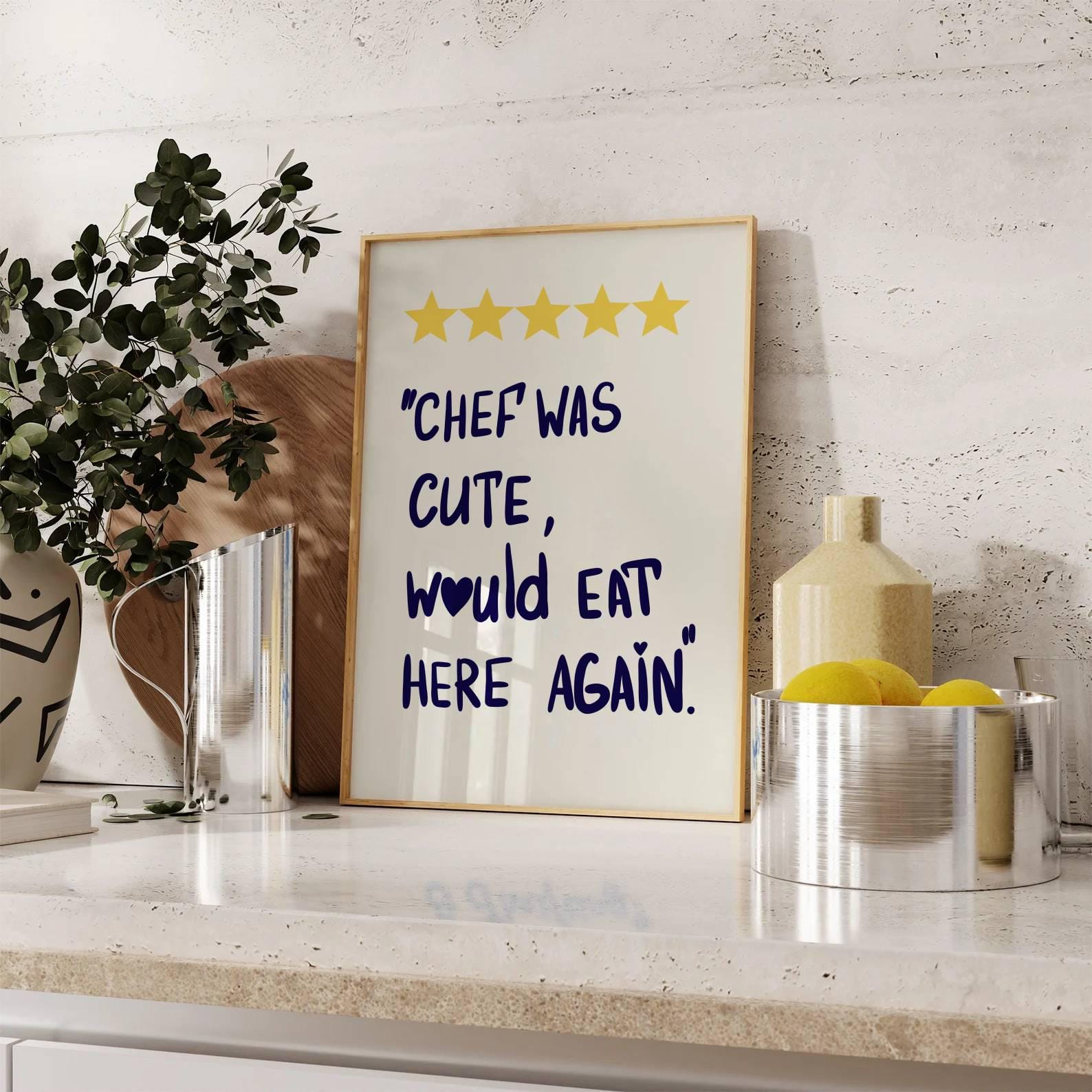 chef was cute aesthetic kitchen print retro wall art... Chef Was Cute Aesthetic Kitchen Print Retro Wall Art Blue Kitchen Wall ...