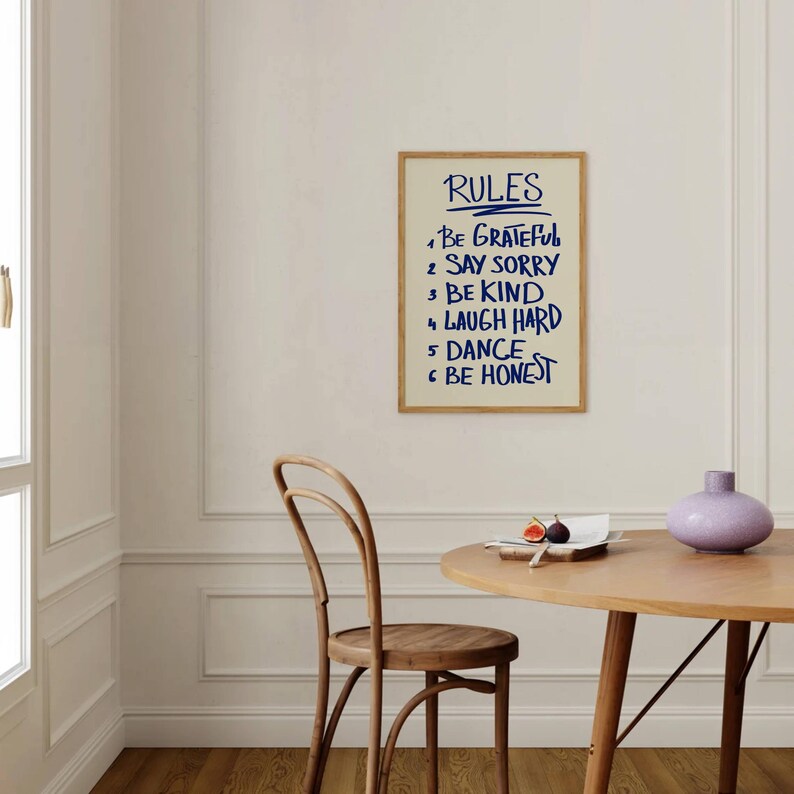 House Rules Retro Wall Art Blue Rules Print Retro Quote Print Trendy ...