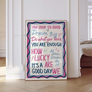 How Lucky Are We Wall Art Print Navy Blue Pink Preppy Print Retro Trendy Wall Art Aesthetic Dorm Decor Bedroom Wall Art Quote Printable