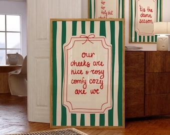 Vintage Christmas Wall Art Comfy Cozy Christmas Print Trendy Holiday Wall Art Cute Christmas Art Print Red Green Digital Art Download