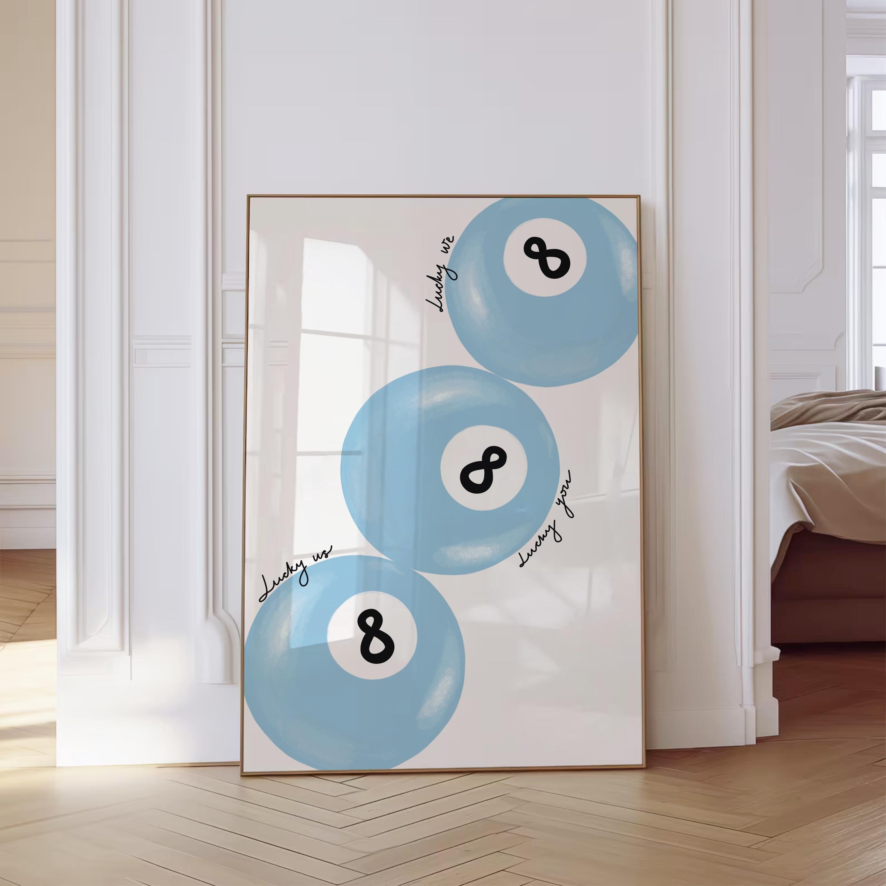 Lucky 8 Ball Wall Art Vintage Pool Ball Print Light Blue Pool Ball Poster Retro Hand Drawn Dorm Room Poster Trendy Printable Digital Prints