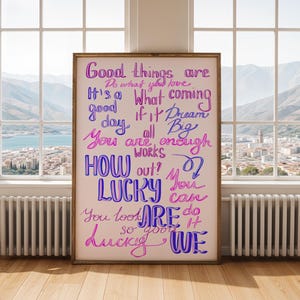 How Lucky Are We Wall Art Print Navy Blue Pink Preppy Print Retro Trendy Wall Art Aesthetic Dorm Decor Bedroom Wall Art Quote Printable