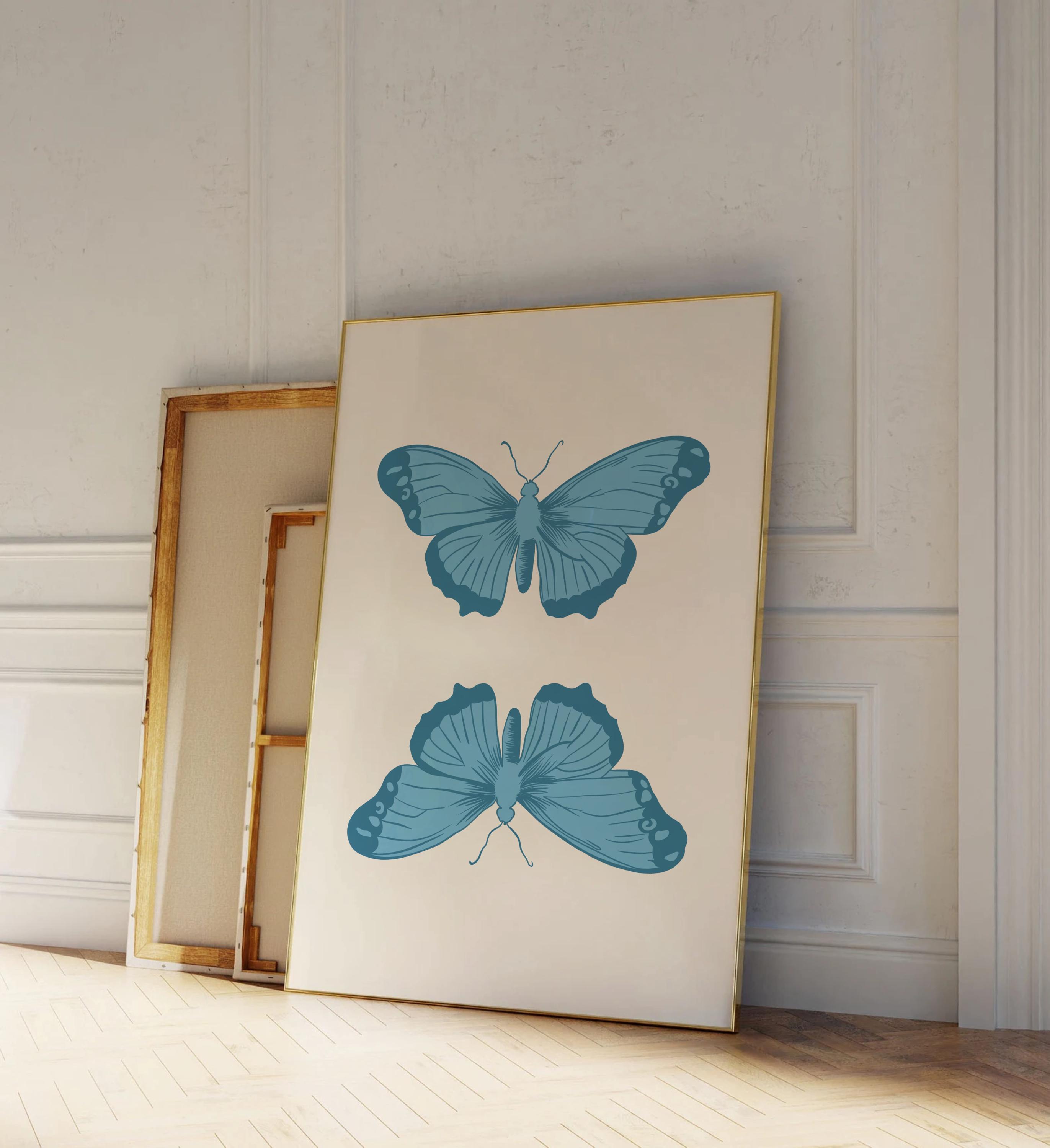 Light Blue Butterfly Wall Art Print Trendy Preppy Room Decor Printable ...