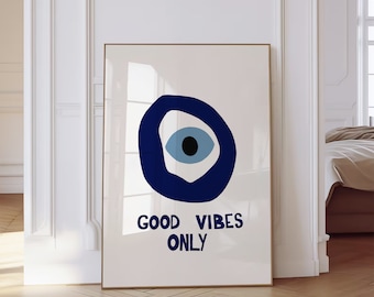 Good Vibes Only-poster, väggkonst med ögon, estetisk rumsdekor, trendig affischgåva, modern bohemisk inredning, digital nedladdning