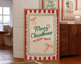 Vintage Christmas Wall Art Whimsical Merry Christmas Print Trendy Fun Holiday Wall Art Cute Christmas Art Print Digital Art Download