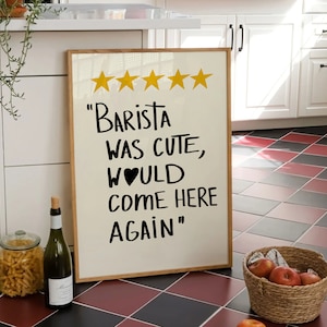 Barista was schattig, zou hier zo weer komen | Retro muurkunst, keukenmuurafdrukken, barwagenafdruk, handgetekende muurkunst, esthetische print