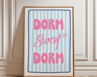 Stampa con citazione "Dormitorio dolce" in rosa chiaro, decorazione per ragazze universitarie, stampa divertente preppy per dormitorio, bagno femminile, arte murale azzurra, download digitale