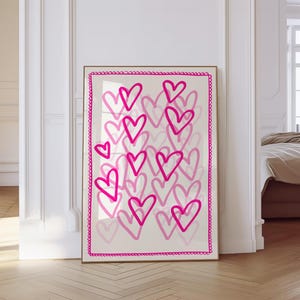 Pink Hearts Art Coquette Dorm Room Decor Pink Preppy Wall Art Cute Bedroom Wall Decor Trendy College Apartment Decor DIGITAl Printable
