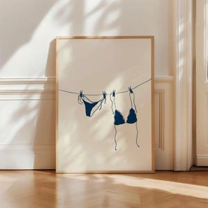 Bikini Art Print Printable Navy Bikini Beach Illustration Bikini Hanging Poster Bathing Suit Poster Coastal Cowgirl Print Digital Download