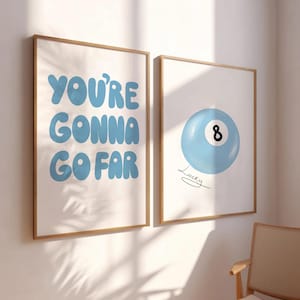 Lucky 8 Ball Wall Art Vintage Pool Ball Print Jasnoniebieski plakat Pool Ball Retro zestaw 2 plakatów do pokoju w akademiku Modne wydruki cyfrowe do druku