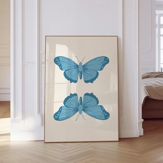 Light Blue Butterfly Wall Art Print Trendy Preppy Room Decor