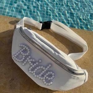 BRIDE bum bag | fanny pack | white faux leather embellished pearl | hen do | hen party | festival | Ibiza | party | disco | bride gift