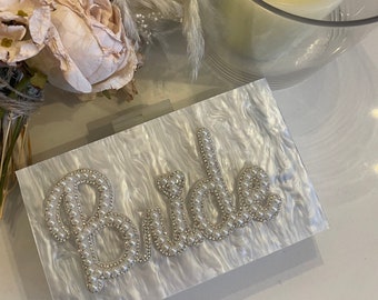 BRIDE pearl embellished box clutch bag with removable gold strap for wedding | hen party | bridal shower | bride to be | bride gift |