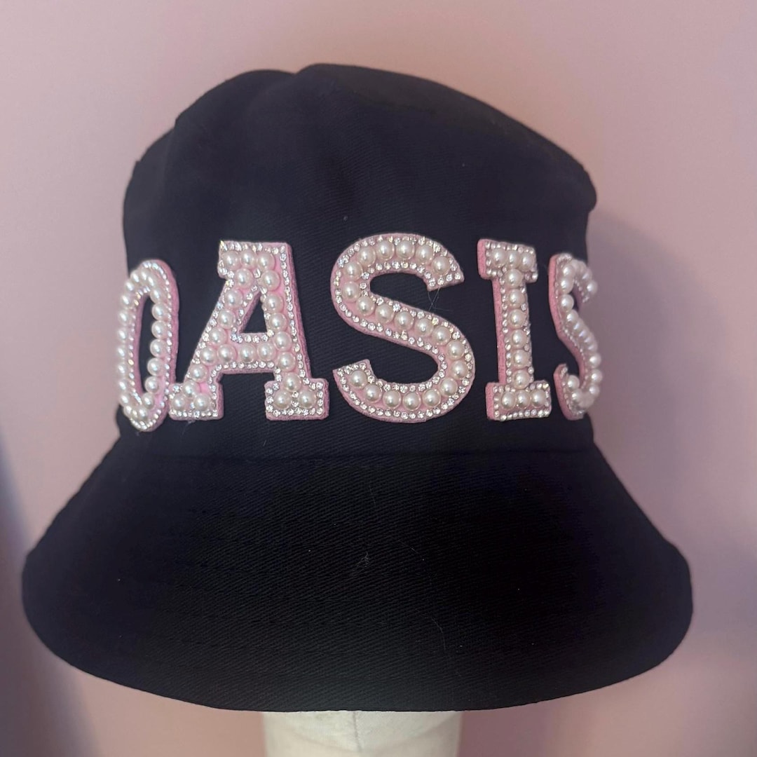 OASIS Pink Pearl Embellished Black Bucket Hat for Oasis Live