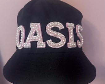 OASIS Pink Pearl Embellished Black Bucket Hat for Oasis Live