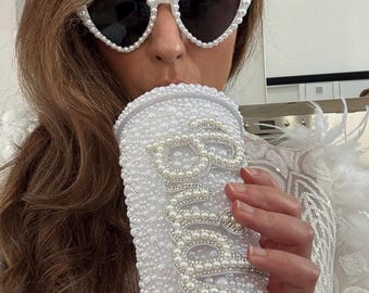 BRIDE Bling Cup with Embellished pearls drinking cup | tumbler lid straw | hen party | wedding | bride to be gift | bejeweled | bachelorette