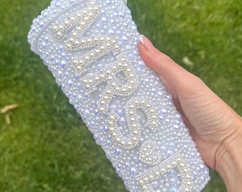 Vaso para bebidas frías personalizado con decoración de novia y señora / tapa de vaso con pajita / despedida de soltera / boda / regalo para la futura novia / despedida de soltera /