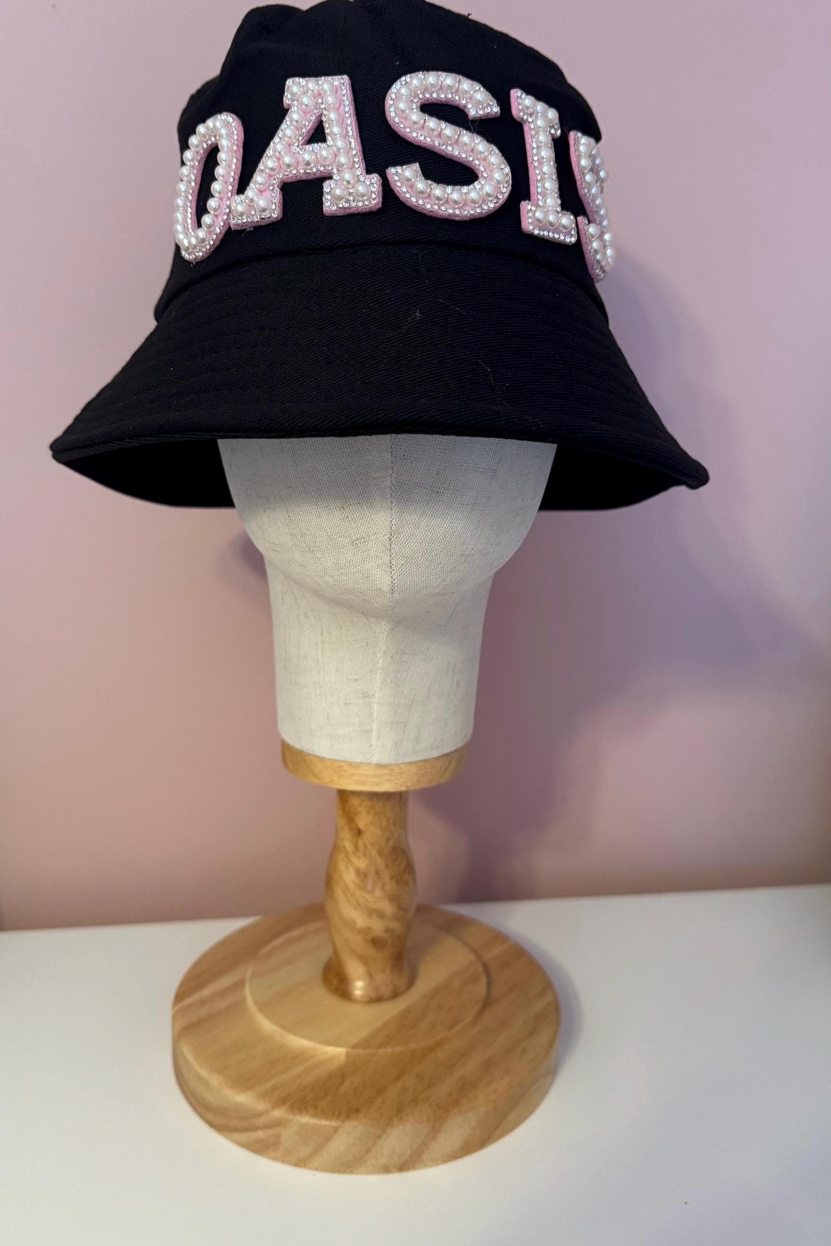 OASIS Pink Pearl Embellished Black Bucket Hat for Oasis Live