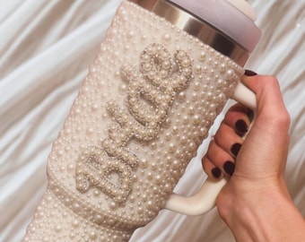 Taza/vaso con pajita/taza térmica con perlas decoradas para la novia/despedida de soltera/boda/regalo para la futura novia/despedida de soltera