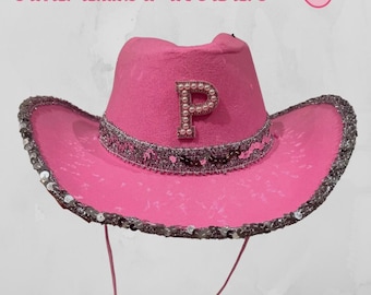 Pink Personalised Cowboy Hat Silver Sequins One Last Rodeo