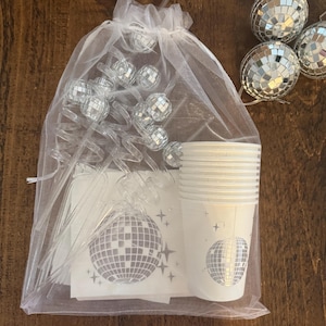 10 Disco Ball party pack - Napkins, cups and straws  | birthday | hen |  mirror ball | one last disco | serviettes | disco theme | wedding |