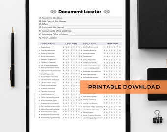 Document Locator / Printable Download / Locate Documents Easily / Download (8.5x11) .PDF, SVG.File