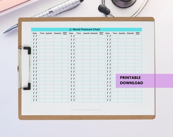 Blood Pressure Chart | Health Tracking Chart | Daily Tracking Worksheet | Printable Download