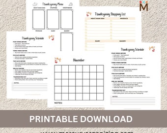 Thanksgiving Feast Planner Meal Planning Calendar Guide Shopping To do Checklist letter Size Printable Download PDF