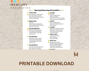 Spring Cleaning Checklist, Cleaning Tracking Worksheet, Printable Download PDF