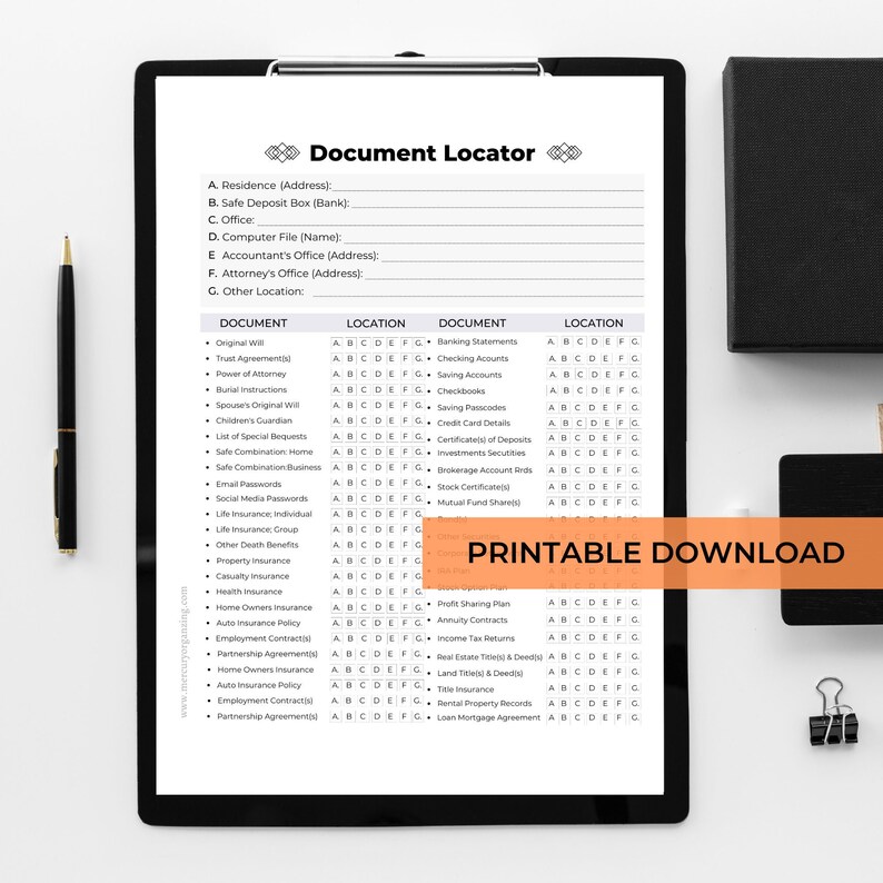 Document Locator / Printable Download / Locate Documents Easily ...