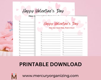 Customize Your Romance Valentine's Day Love Notes Checklist A to Z Instant Printable PDF Download for Personalized Expressions of Love