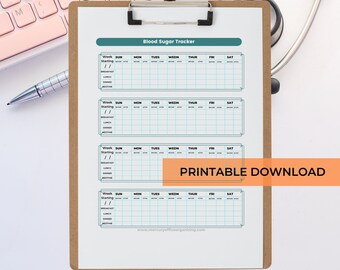 Blood Sugar Tracker/ Tracking blood sugar monitoring sheet / Daily Blood Sugar Monitoring / Printable Download / Digital .SVG Download