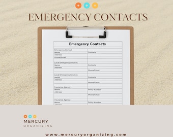 Emergency Contact Sheet - Printable Download | 8.5x11 PDF worksheet |