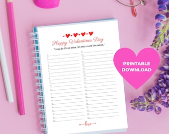 Printable Download | "How Do I Love Thee? Let me count the ways." | Valentine Day Checklist | Make a list of ways you love your Valentine.