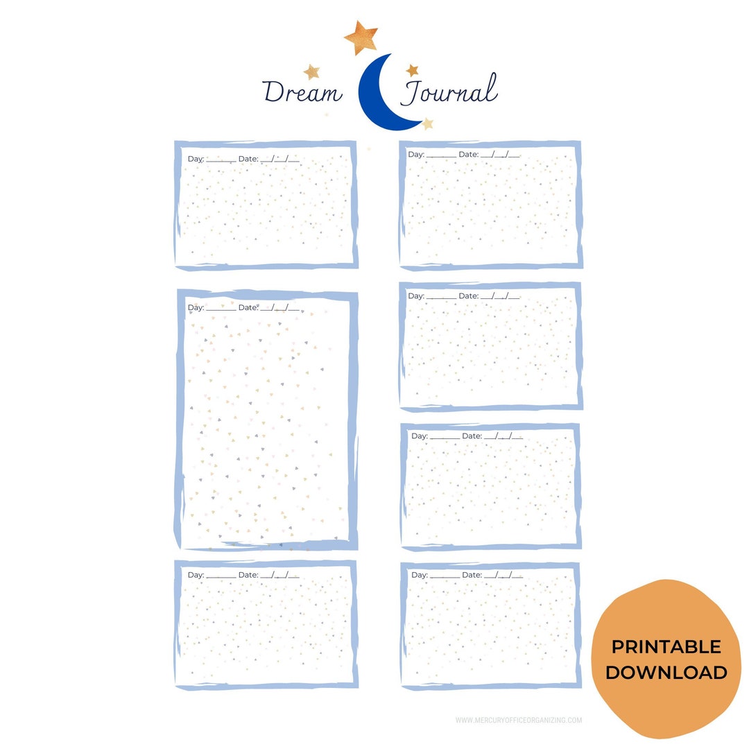 Dream Journal Printable PDF Capture and Reflect on Nightly Dreams ...