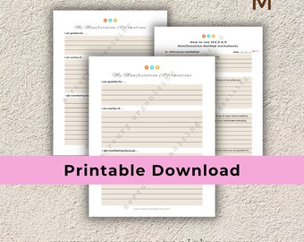 3 - 6 - 9 Manifesting Method | Affirmation Worksheet | Letter-Size Printable PDF