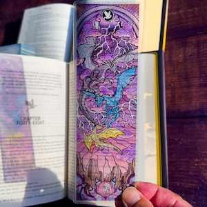 Dragons Stained Glass Bookmarks (Fourth Wing Transparent Bookmark, Stained Glass Art, Book Lover, Fantasy Book Reader Gift)