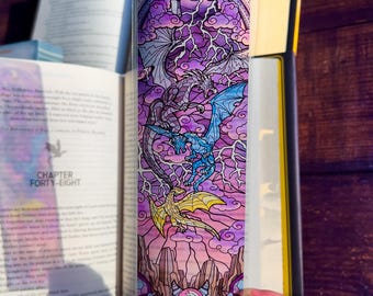 Dragons Stained Glass Bookmarks (Fourth Wing Transparent Bookmark, Stained Glass Art, Book Lover, Fantasy Book Reader Gift)