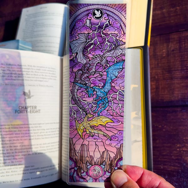 Dragons Stained Glass Bookmarks (Fourth Wing Transparent Bookmark, Stained Glass Art, Book Lover, Fantasy Book Reader Gift)