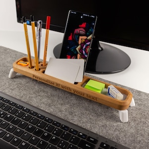 Organizer da scrivania in legno, dock per smartphone, resina bianca stampata 3d, accessori da scrivania personalizzati,  docking station,