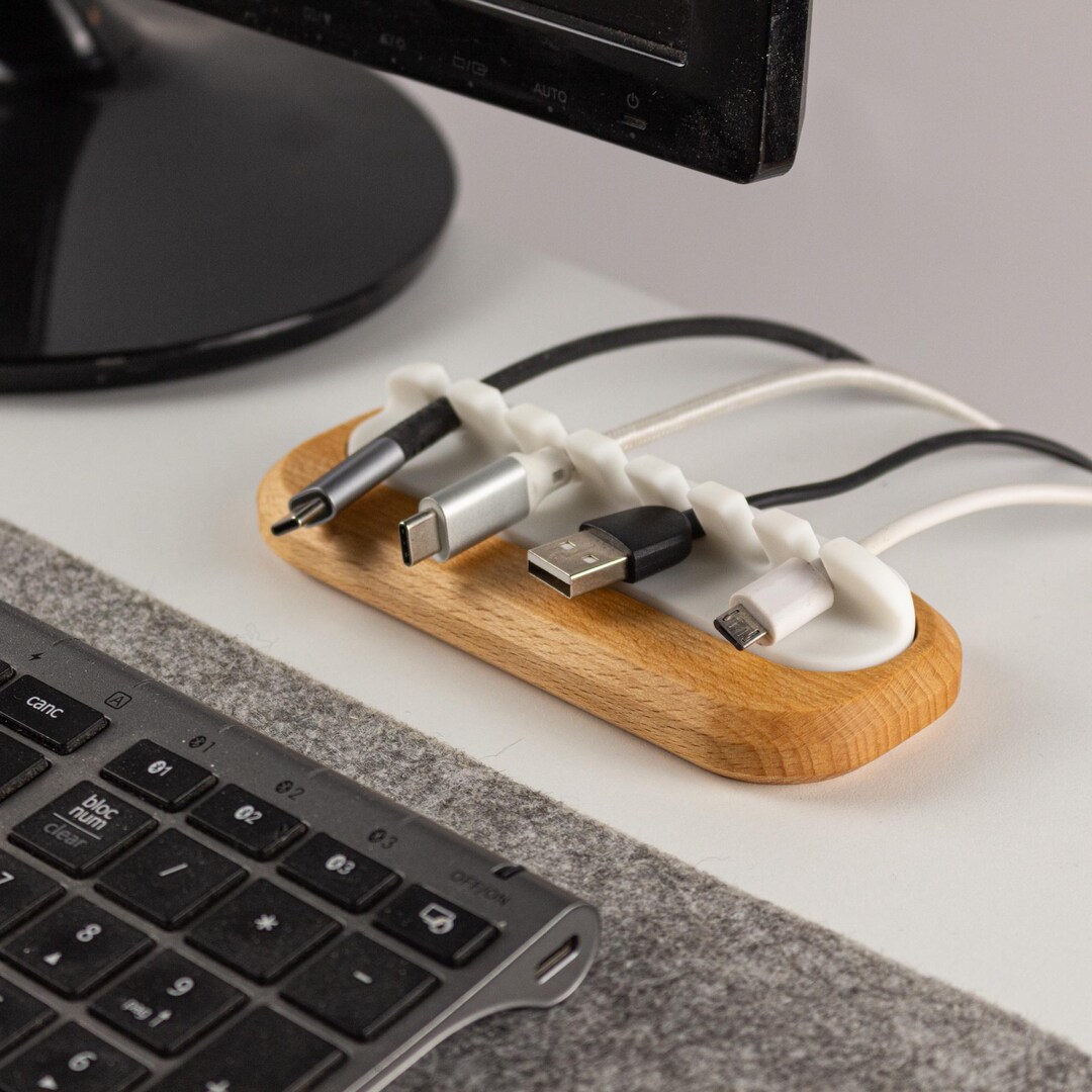 3D Printed Desk Cable Organizer, Customizable, Beech Wood, White UV ...
