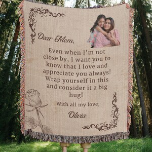 Personalized with Photo To My Mom Heirloom Woven Blanket Gift For Mother&#39;s Day, Birthday Gift from Daughter Son, Custom Mom Letter Blanket