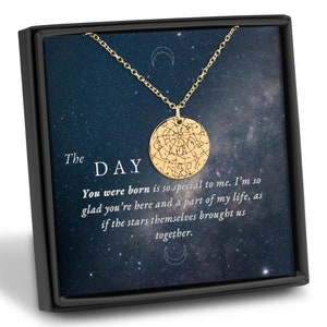 Collier d'anniversaire personnalisé carte des étoiles le jour de votre naissance, cadeau bijoux prénom personnalisé pour la fête des mères, Saint-Valentin, anniversaires, Noël