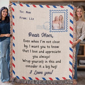 Personalized with Photo To My Mom Heirloom Woven Blanket Gift For Mother&#39;s Day, Birthday Gift from Daughter Son, Custom Mom Letter Blanket