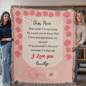 Personalized To My Mom Heirloom Woven Blanket Gift For Mother&#39;s Day, Birthday, Mommy Gift from Daughter and Son, Custom Mom Letter Blanket