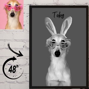 Easter Pet Portrait Custom, Funny Dog Cat Art, Personalized Pet Gift for Easter, Custom Easter Pet Artwork with Bunny Ears Gift for Cat Mom