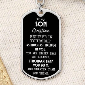 Personalized To My Son Dog Tag Swivel Keychain from Mom or Dad, Son Birthday Gift, Graduation Son Gift Ideas, Son Xmas Gift