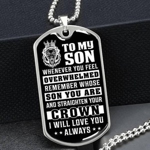 To My Son Dog Tag Necklace, Mom or Dad To Son Necklace, Necklace for Son, Son Birthday Gift, Graduation Son Gift Ideas, Son Xmas Gift Dogtag
