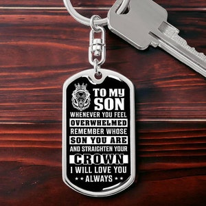 Portachiavi girevole con targhetta per cani "To My Son" da mamma o papà, regalo di compleanno per figlio, idee regalo per laurea per figlio, regalo di Natale per figlio